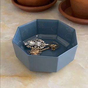 Glass Matte Blue Trinket or Jewelry Dish Decor